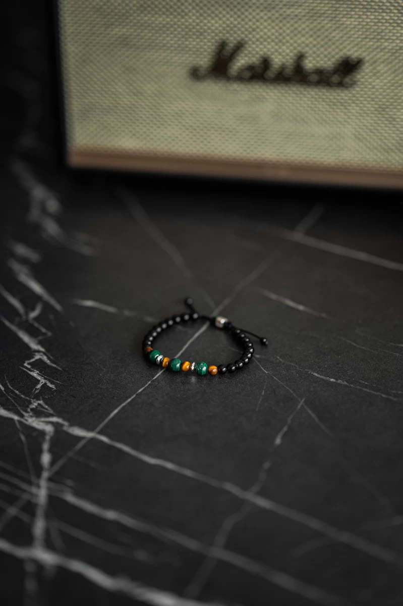 Onix Tigrissszem Malachit Ásvány Ezüst 925 Karkötő