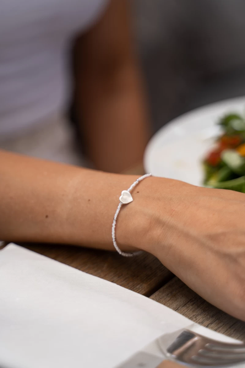 Grav Little White Pearl With Heart Ezüst 925 Karkötő