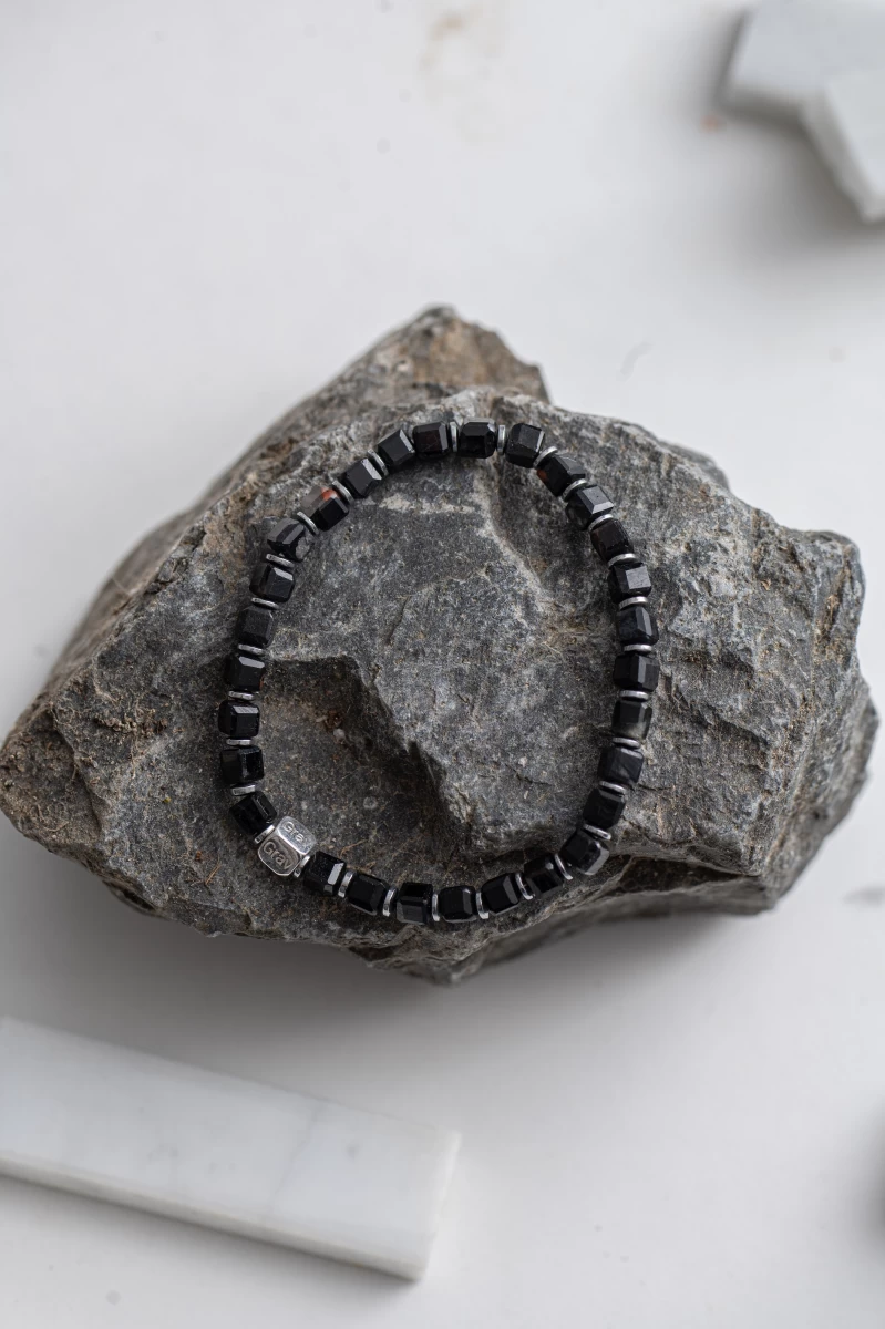 Ónix Hematit Ásvány Ezüst 925 Karkötő