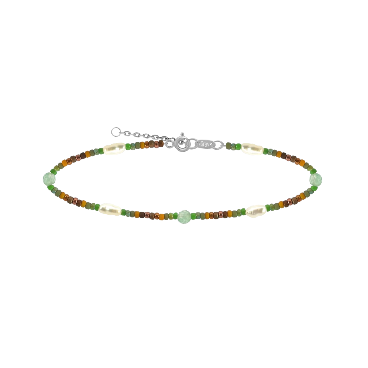 Design Gyöngy Fehér Rizsszemű Gyöngy Aventurin Ásvány Ezüst 925 Karkötő