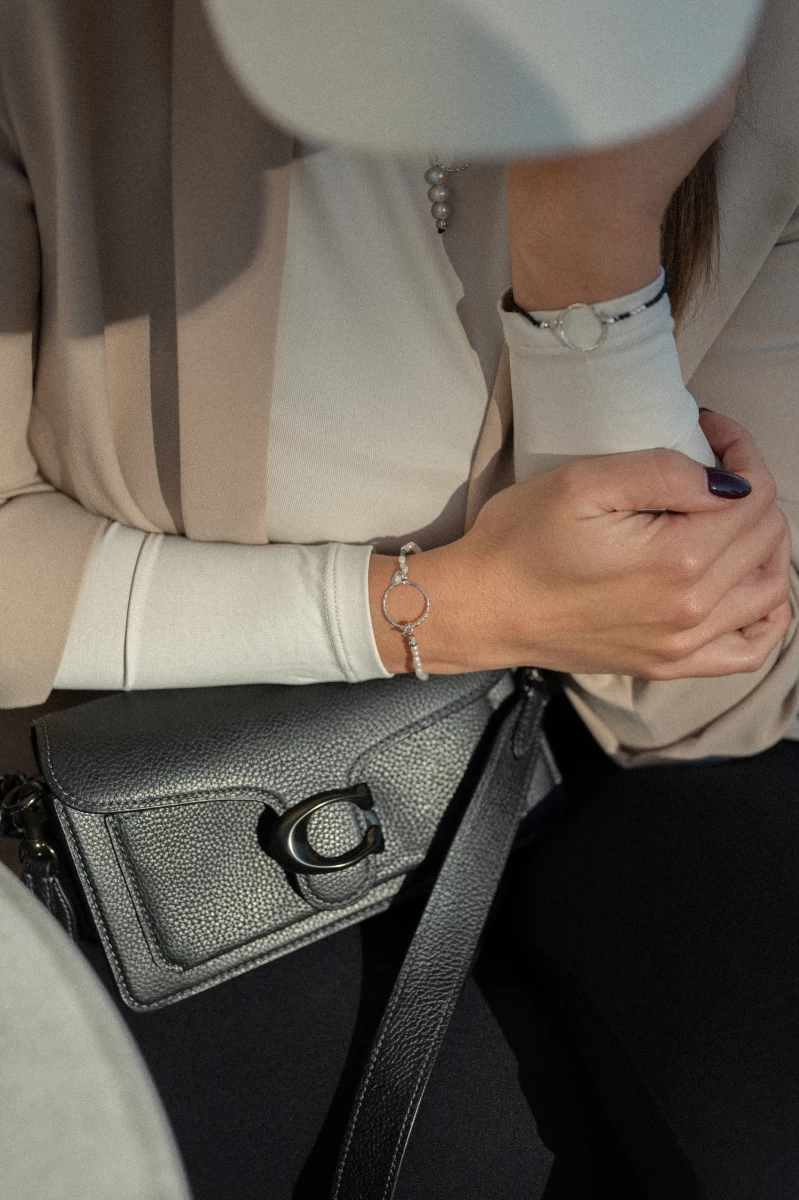 Fehér Gyöngy Vésett Kör Medál Ezüst 925 Karkötő