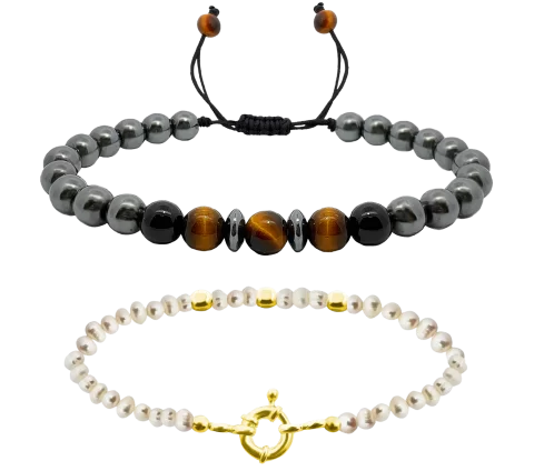 GRAV Pearl And Tiger’s Eye Men Páros Karkötő
