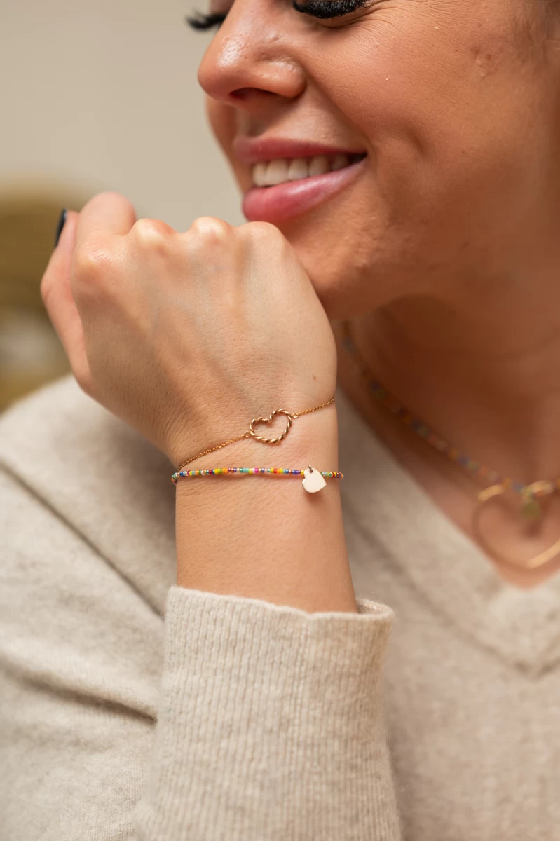 Színes Gyöngy Szív Ezüst 925 Karkötő